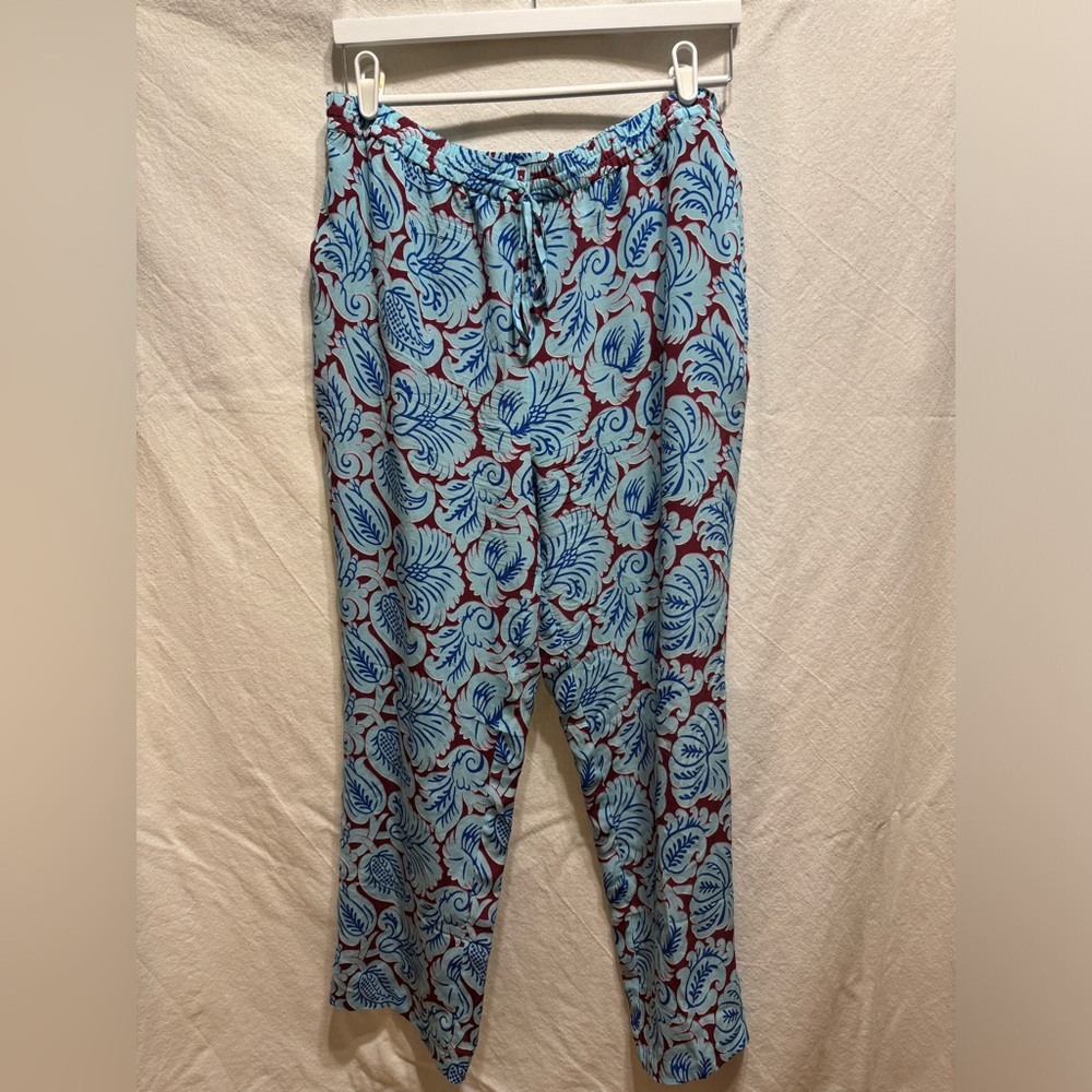 J. Crew Women’s Pull-On Silk Pant Aqua Paisley Size 14 - Picture 2 of 9